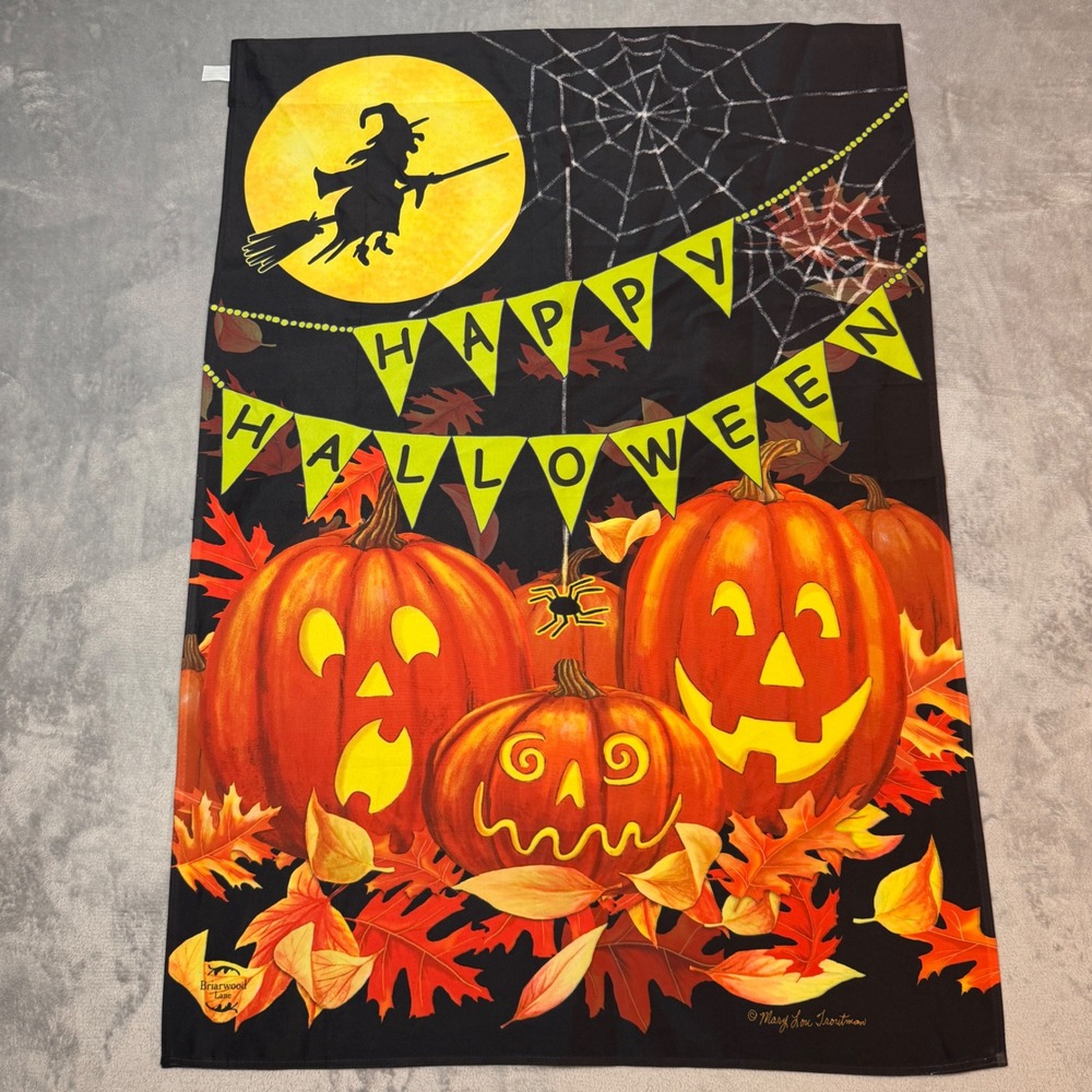 Briarwood Lane House Flag Halloween 28x40 Pumpkins Witch Mary Lou Troutman